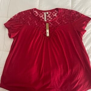 LC Lauren Conrad Red Lace Blouse